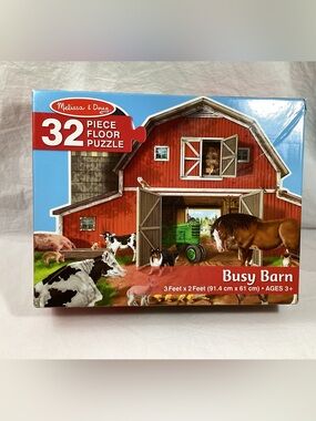 Complete Melissa & Doug 32 piece Busy Barn Floor Puzzle Red Barn Farm Animals